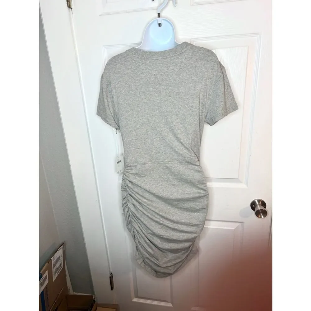 Anthropologie Field Play Short-Sleeve Ruched Mini Dress Lace-Up Gray M NWT - Picture 11 of 13